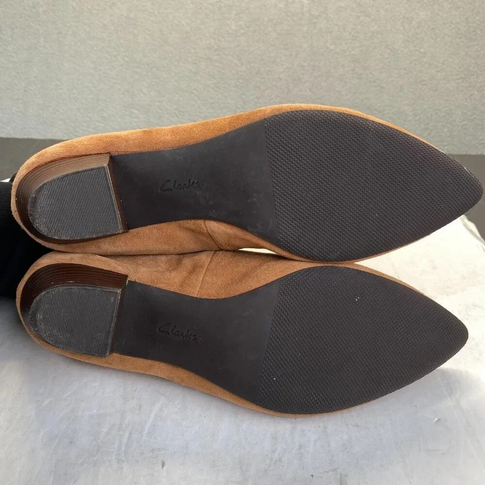 Clarks Women's Teresa Step Dark‎ Tan Suede 261678354070 Heels,Size 9.5M